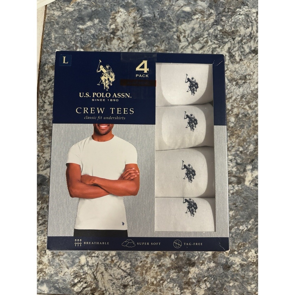 US POLO ASSN 4-Pack Logo White T Shirt Set Classic Fit Men's Large New